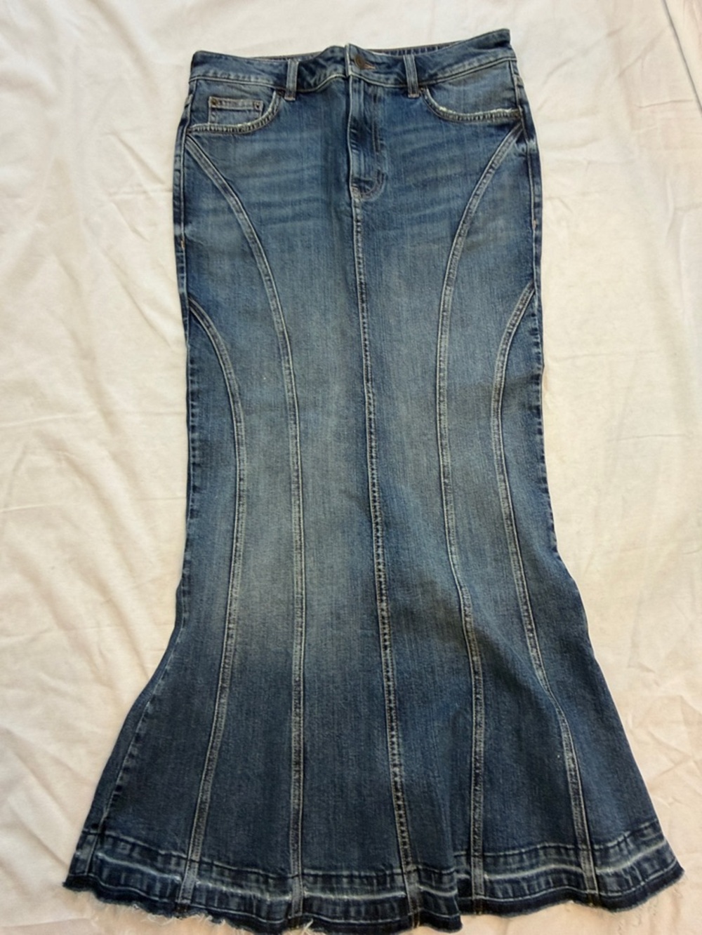 Baykan Flared Panel-Seamed denim maxi skirt size 31